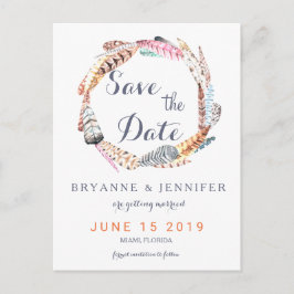 Wasserfarbenfedern Rustikale Bohemisch Save the Da Ankündigungspostkarte