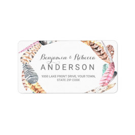 Wasserfarbenfedern Rustikale Bohemische Hochzeit Adressaufkleber