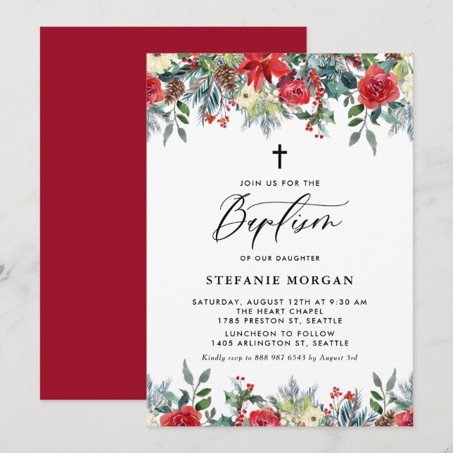 Wasserfarbenfestliche Blumengarten Wintertaufe Einladung (Vorne/Hinten)