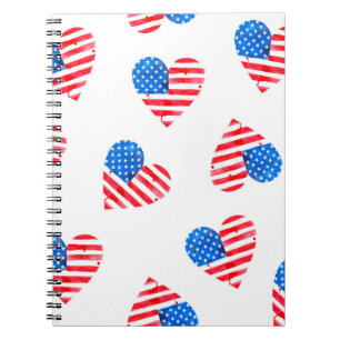 Wasserfarbenflagge Amerikas in Herzform Notizblock