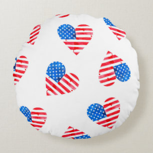 Wasserfarbenflagge Amerikas in Herzform Rundes Kissen