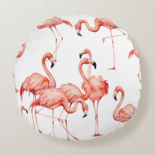 Wasserfarbenflamingo nahtloses Muster. Handgemalt Rundes Kissen