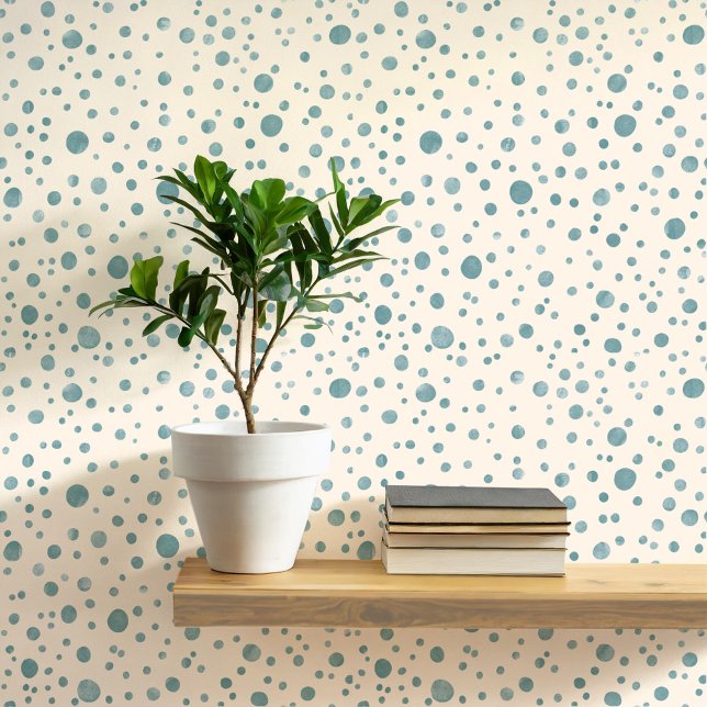Wasserfarbenflecken und Dots Blauer Creme Tapete (Pretty blue and cream dots and spots watercolor patterned art wallpaper)
