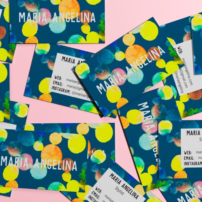 Wasserfarbenflecken und gelbe blaue Blasen Visitenkarte (Von Creator hochgeladen)