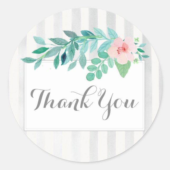 Wasserfarbenflora auf modernen Streifen Danke Runder Aufkleber (Vorderseite)