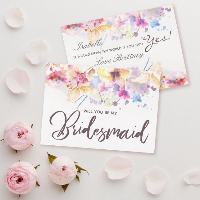 Wasserfarbenfloral Werden Sie meine Bridesmaid Einladung (Von Creator hochgeladen)
