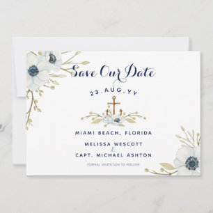 Wasserfarbenflorale Anemone Navy Nautical Wedding Save The Date