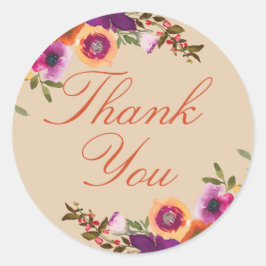 Wasserfarbenflorale Fall Vielen Dank Runder Aufkleber