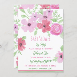 Wasserfarbenflorale Girl's Baby Shower by Mail Einladung