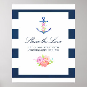 Wasserfarbenflorale Hochzeitshashtag Poster