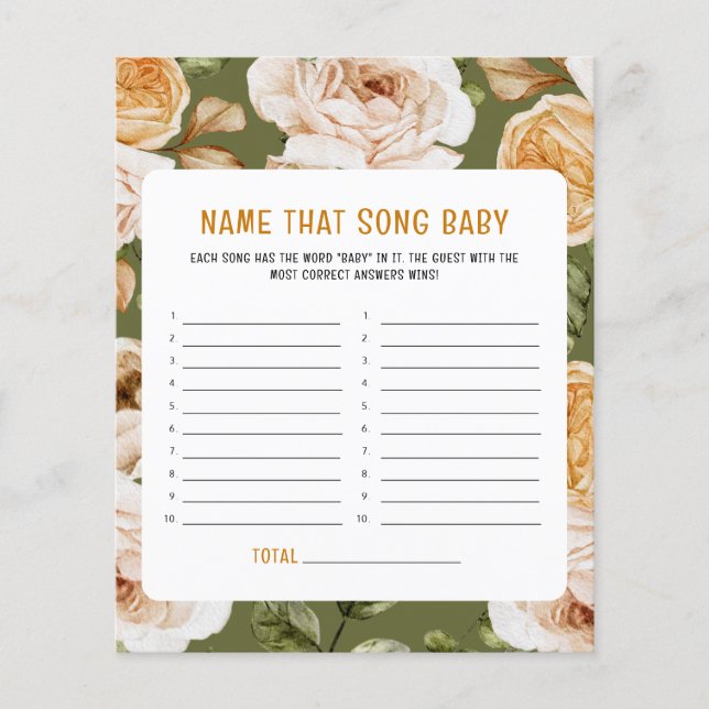 Wasserfarbenflorale Name, das Lied-Spiel (Vorderseite)