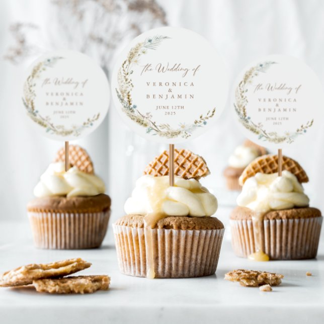 Wasserfarbenflorale Rustikale Hochzeit Runder Aufkleber (Von Creator hochgeladen)