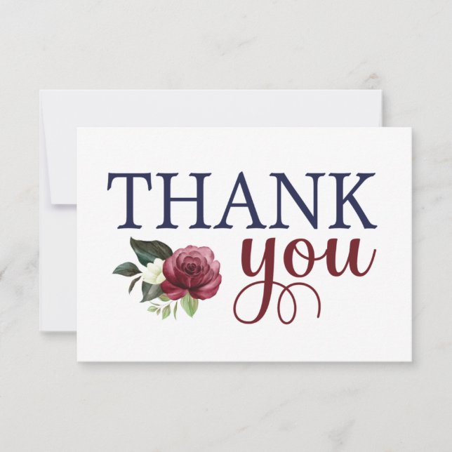 Wasserfarbenflorische Marine & Maroon Dankeschön K Dankeskarte (Vorderseite)