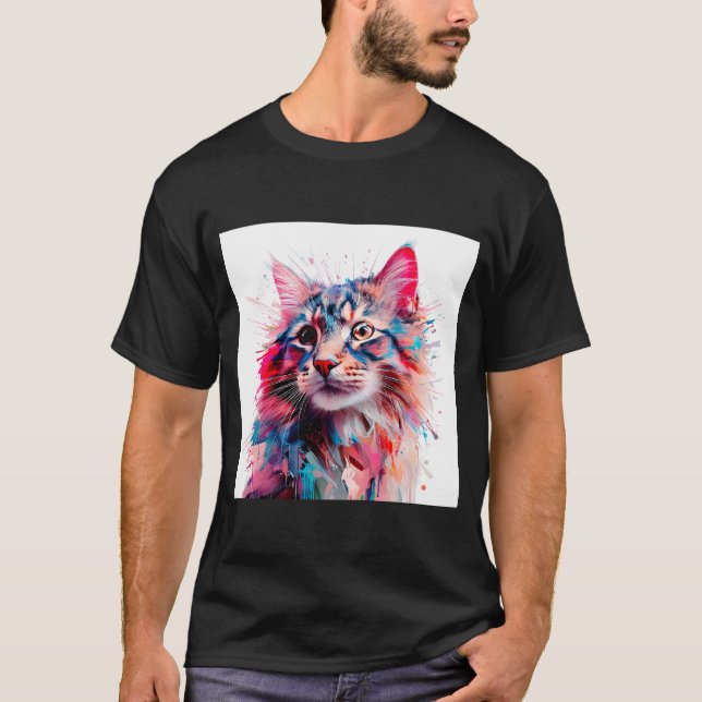 Wasserfarbenflüster: Ein lebendiges Katzen-Portrai T-Shirt (Vorderseite)