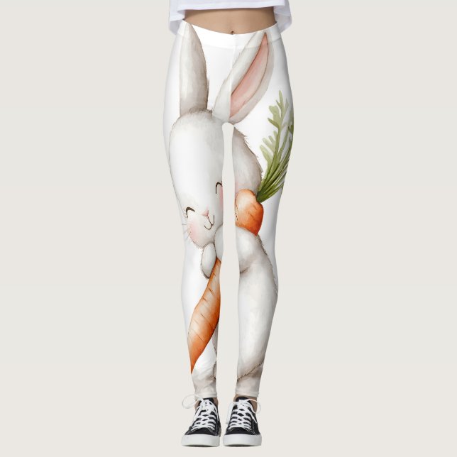 Wasserfarbenflut Bunny Carrot Liebe Leggings (Vorderseite)