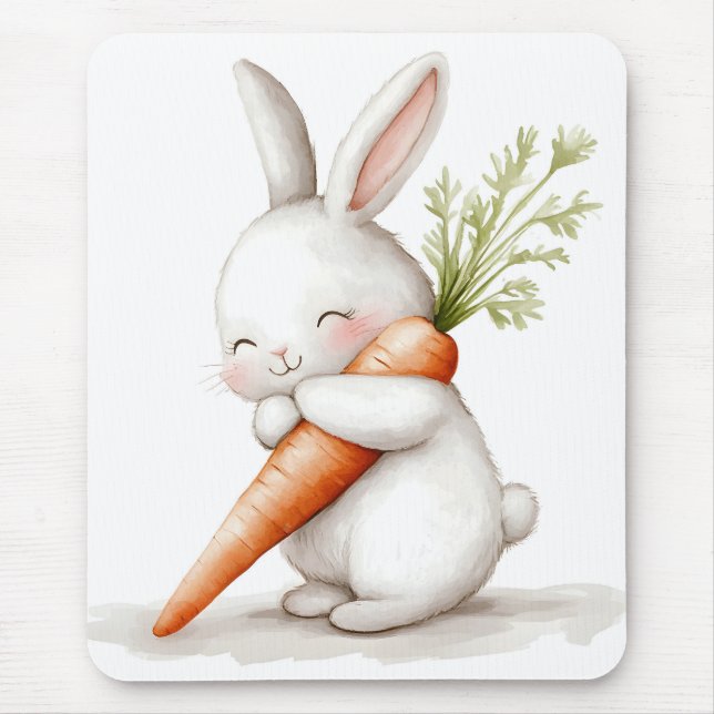 Wasserfarbenflut Bunny Carrot Liebe Mousepad (Vorne)
