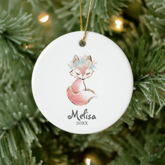 Wasserfarbenfox Holzziermädchen Keramik Ornament