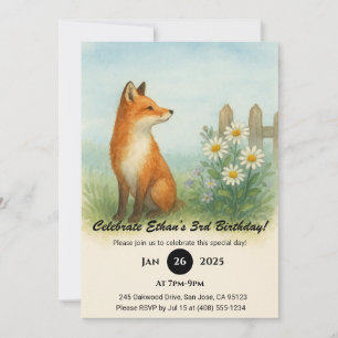 Wasserfarbenfox in Wildblume Wiese Geburtstag Einladung