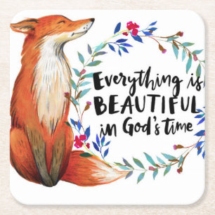 Wasserfarbenfox-Kranz-Quotient Rechteckiger Pappuntersetzer