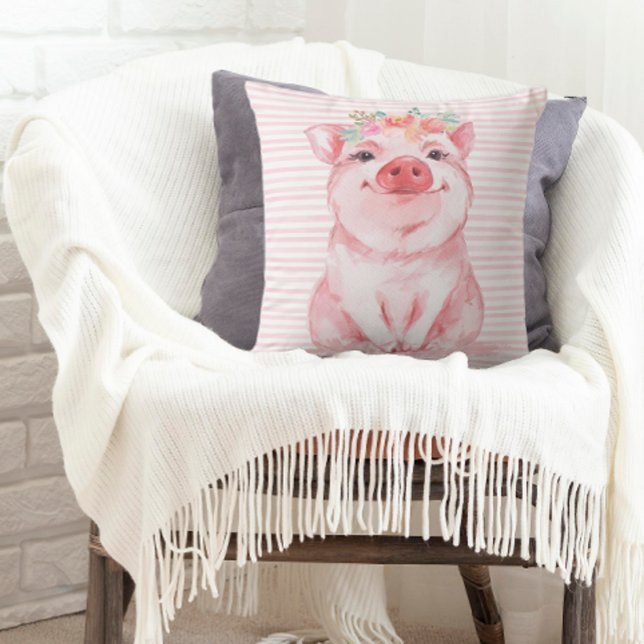 Wasserfarbenfroh Kissen (A throw pillow decorated with an adorable watercolor pig.)