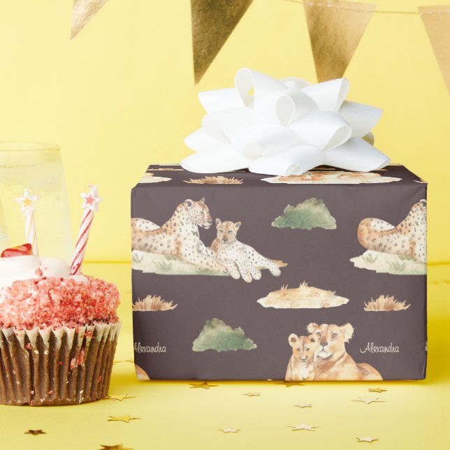 Wasserfarbenfrohe afrikanische Mommy und Baby Lion Geschenkpapier (Geburtstagsparty)