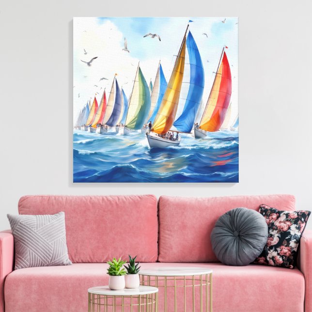 Wasserfarbenfrohe Artwork Sailboat Regatta Leinwanddruck (Insitu (Wohnzimmer))