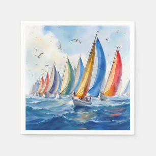 Wasserfarbenfrohe Artwork Sailboat Regatta Serviette