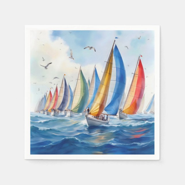 Wasserfarbenfrohe Artwork Sailboat Regatta Serviette (Vorderseite)