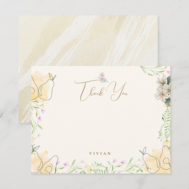 Wasserfarbenfrohe Birne Blumengarten Kinderdusche  Dankeskarte (Vorne/Hinten)