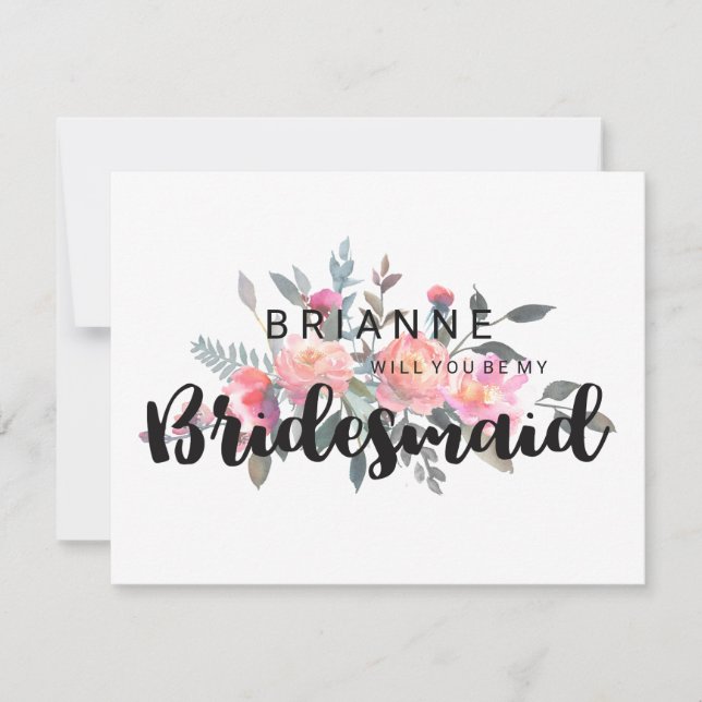 Wasserfarbenfrohe Blume wird meine Brautjungfrau Einladung (Vorderseite)