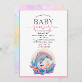 Wasserfarbenfrohe Delphin-Babydusche Einladung