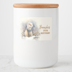 Wasserfarbenfrohe Ermine mit Schal - Geburtstag Lebensmitteletikett