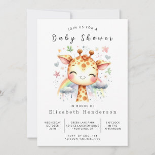 Wasserfarbenfrohe Giraffe Babydusche Einladung