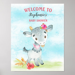 Wasserfarbenfrohe Girl Goat Baby Duschfarm Poster