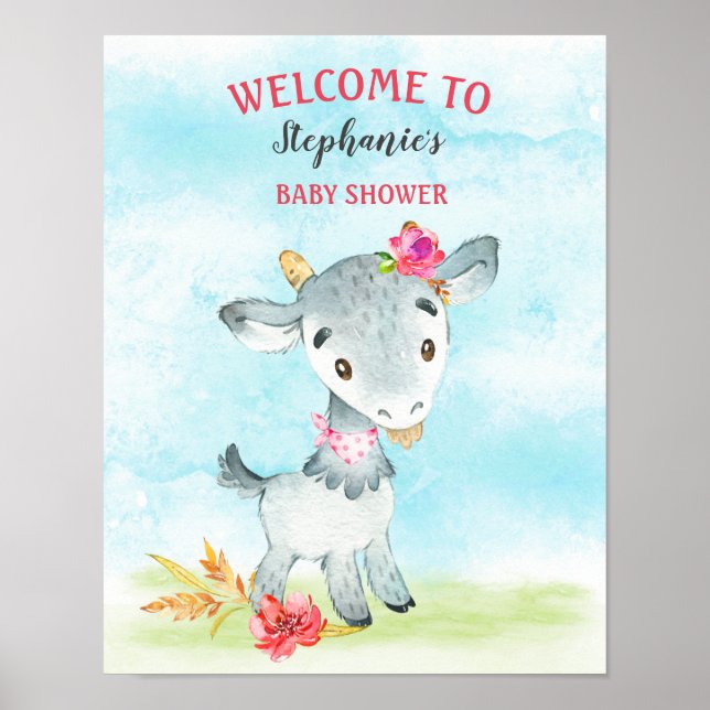 Wasserfarbenfrohe Girl Goat Baby Duschfarm Poster