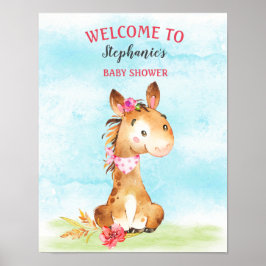 Wasserfarbenfrohe Girl Horse Baby Duschfarm Poster