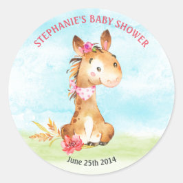 Wasserfarbenfrohe Girl Horse Baby Duschfarm Runder Aufkleber