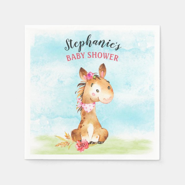 Wasserfarbenfrohe Girl Horse Baby Duschfarm Serviette (Vorderseite)
