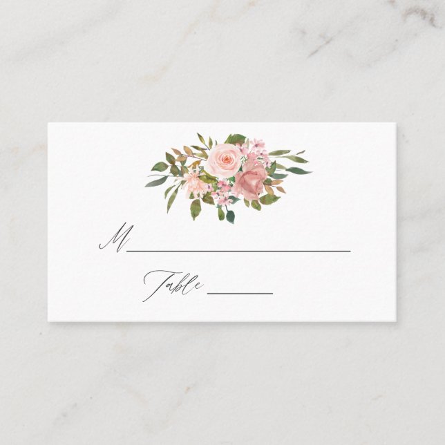 Wasserfarbenfrohe Hochzeit und Rose Gold Blume Platzkarte (Vorderseite)