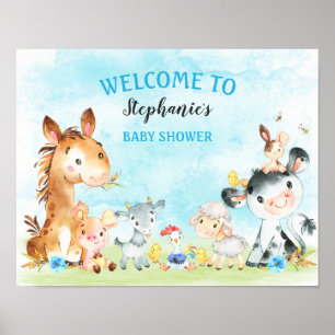 Wasserfarbenfrohe Landtiere Boy Baby Dusche Poster