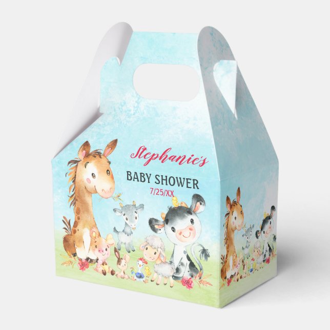 Wasserfarbenfrohe Landtiere Mädchen Kinderdusche Geschenkschachtel (Vorderseite)