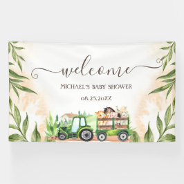 Wasserfarbenfrohe Landtiere Traktor Babydusche Banner