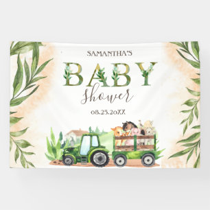 Wasserfarbenfrohe Landtiere Traktor Babydusche Banner