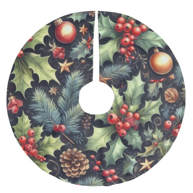 Wasserfarbenfrohe Marine- und Holliday-Motive Polyester Weihnachtsbaumdecke (Vorderseite)