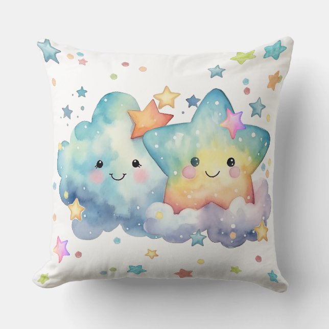 Wasserfarbenfrohe Nacht mit Wolken Kissen (Vorderseite)