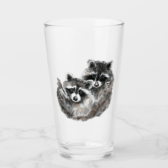 Wasserfarbenfrohe Raccoon Cuddle-Familie oder Freu Glas (Vorderseite)