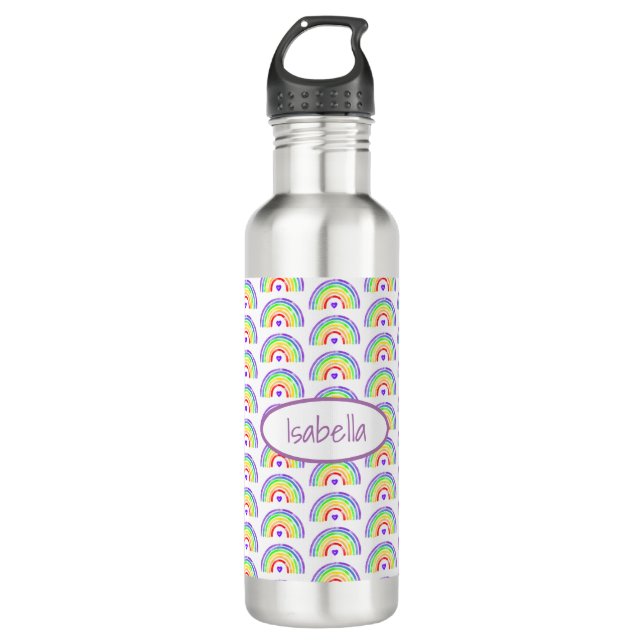 Wasserfarbenfrohe Regenbogen und Personalisierte H Edelstahlflasche (Vorderseite)
