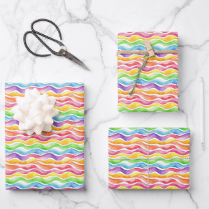 Wasserfarbenfrohe Regenbogenschlangen in Weiß Geschenkpapier Set