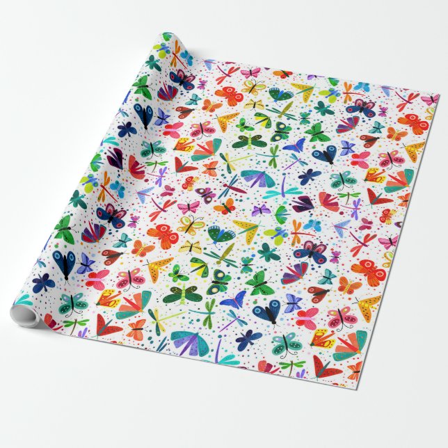Wasserfarbenfrohe Regenbogenschmetterlinge Kids Wr Geschenkpapier (Ungerollt)