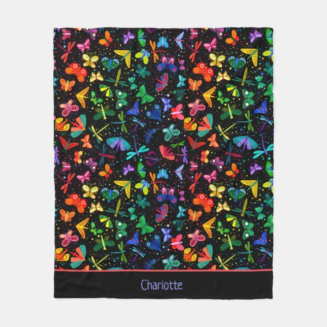 Wasserfarbenfrohe Regenbogenschmetterlinge Kinder  Fleecedecke (Vorderseite)